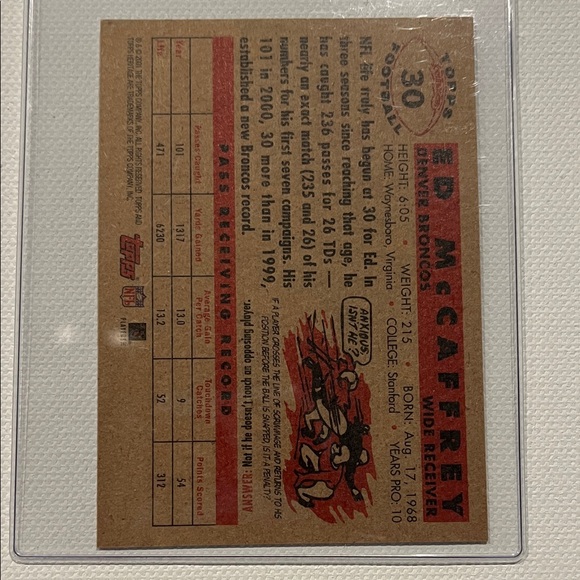 2001 Topps Heritage Ed McCaffrey Denver Broncos Autographed Trading Card - Picture 3 of 3